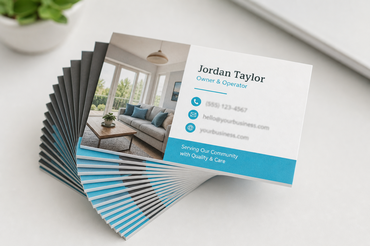 Business cards on a print counter